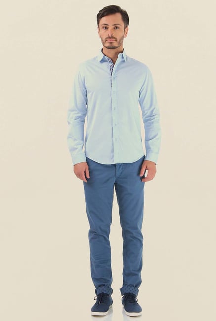 Jack & Jones Sky Blue Solid Casual Shirt Jack & Jones Sky Blue Solid Casual Shirt