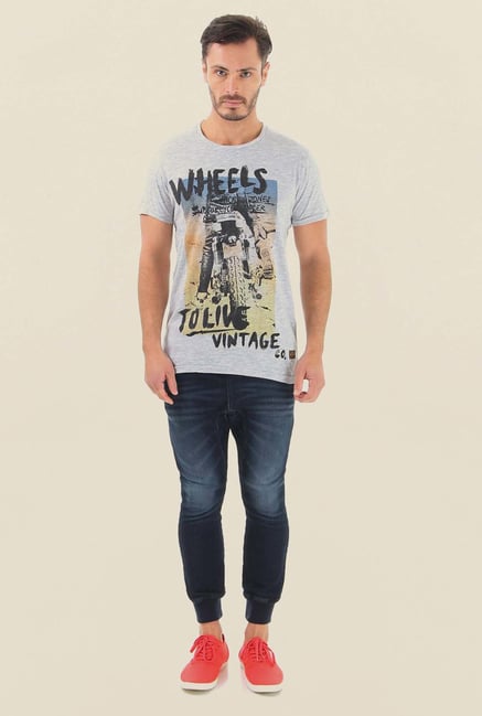 Jack & Jones Light Grey Printed T-Shirt Jack & Jones Light Grey Printed T-Shirt