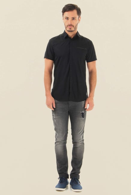 Jack & Jones Black Solid Half Sleeves Casual Shirt Jack & Jones Black Solid Half Sleeves Casual Shirt