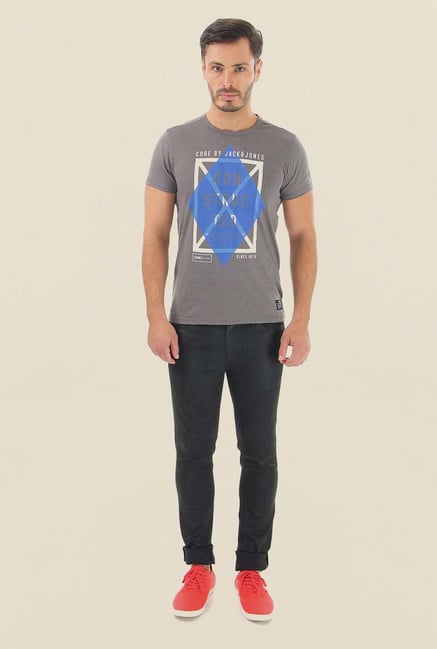 Jack & Jones Grey Printed Crew Neck T-Shirt Jack & Jones Grey Printed Crew Neck T-Shirt