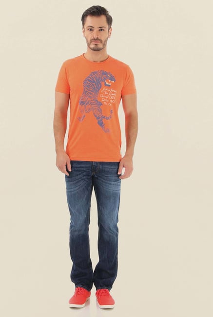 Jack & Jones Orange Printed Crew Neck T-Shirt Jack & Jones Orange Printed Crew Neck T-Shirt