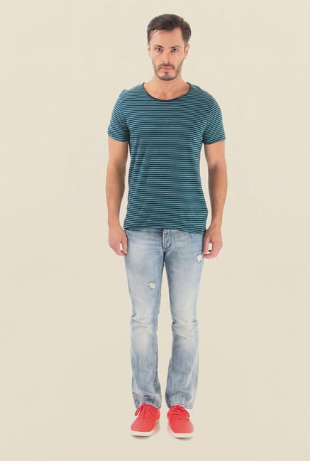 Jack & Jones Sea Green Striped T-Shirt Jack & Jones Sea Green Striped T-Shirt