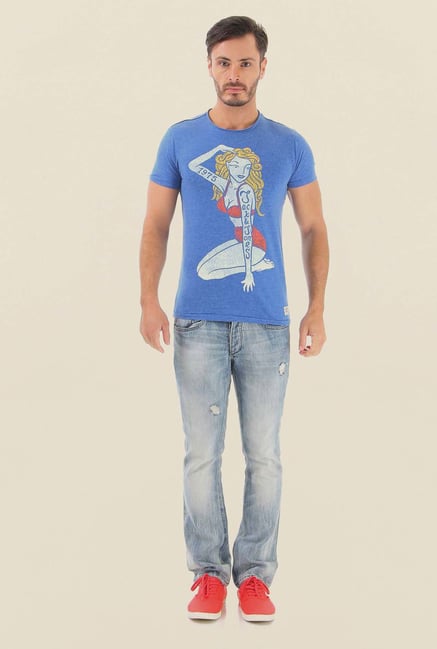 Jack & Jones Blue Printed Crew Neck T-Shirt Jack & Jones Blue Printed Crew Neck T-Shirt