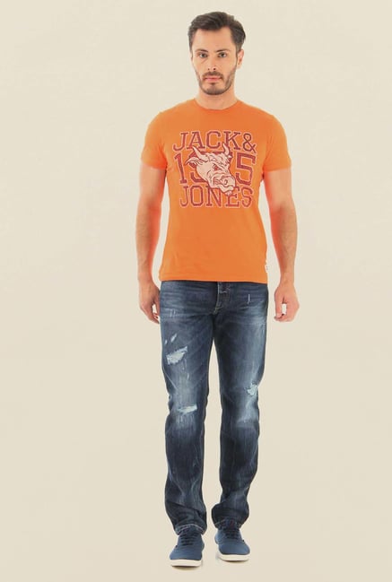 Jack & Jones Dark Blue Mid Rise Distressed Jeans Jack & Jones Dark Blue Mid Rise Distressed Jeans