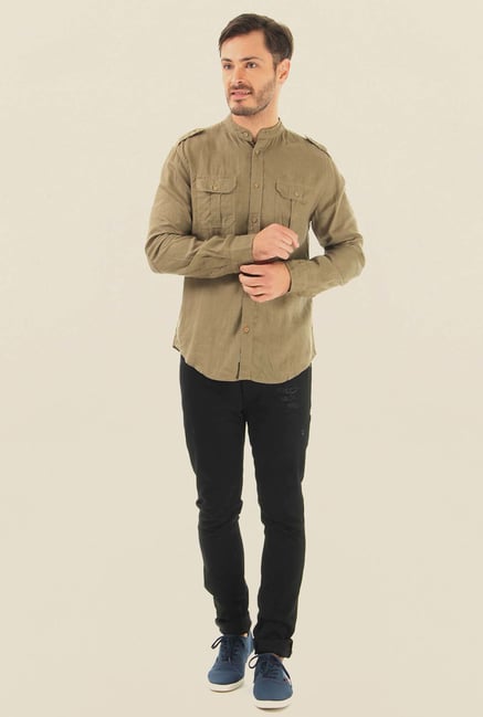 Jack & Jones Khaki Solid Casual Shirt Jack & Jones Khaki Solid Casual Shirt