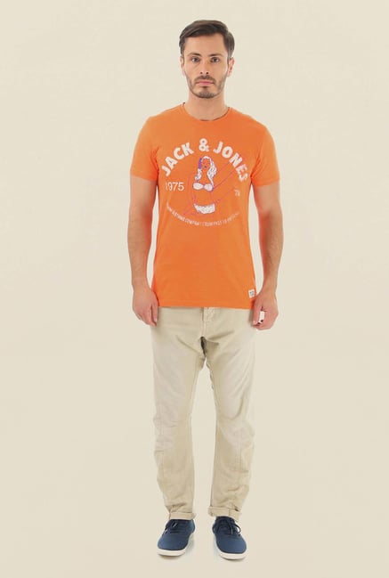 Jack & Jones Orange Printed T-Shirt Jack & Jones Orange Printed T-Shirt