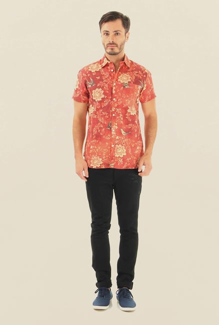 Jack & Jones Orange Printed Casual Shirt Jack & Jones Orange Printed Casual Shirt
