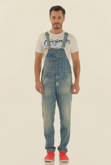 Jack & Jones Light Blue Solid Dungaree Jack & Jones Light Blue Solid Dungaree