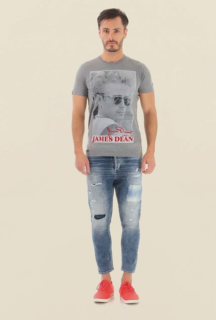 Jack & Jones Grey Printed T-Shirt Jack & Jones Grey Printed T-Shirt