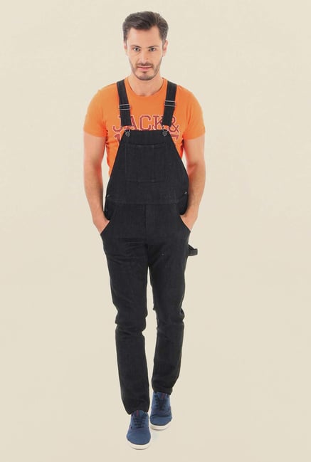 Jack & Jones Black Solid Dungaree Jack & Jones Black Solid Dungaree