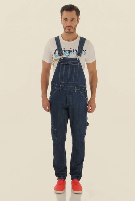 Jack & Jones Blue Solid Dungaree Jack & Jones Blue Solid Dungaree