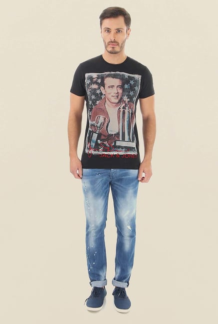 Jack & Jones Black Printed Crew Neck T-Shirt Jack & Jones Black Printed Crew Neck T-Shirt