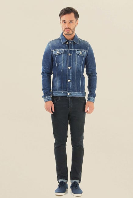Jack & Jones Blue Denim Solid Casual Jacket Jack & Jones Blue Denim Solid Casual Jacket