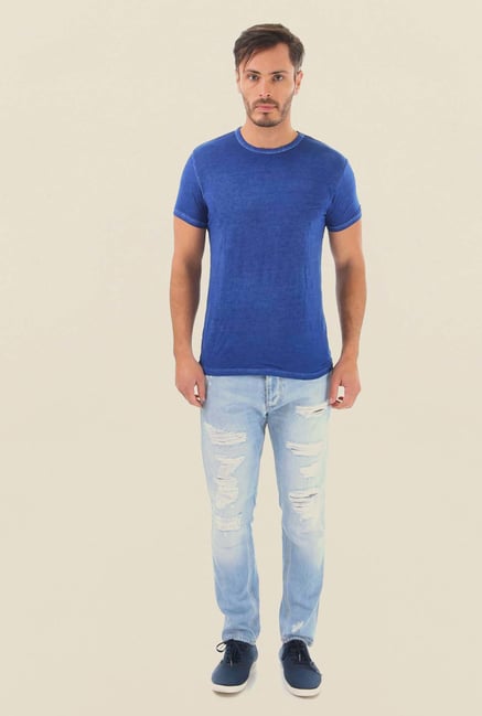Jack & Jones Blue Solid Crew Neck T-Shirt Jack & Jones Blue Solid Crew Neck T-Shirt