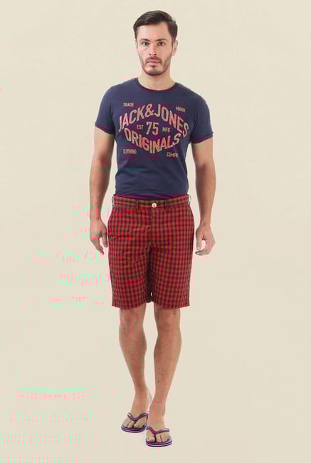 Jack & Jones Navy Red & Blue Checks Shorts Jack & Jones Navy Red & Blue Checks Shorts
