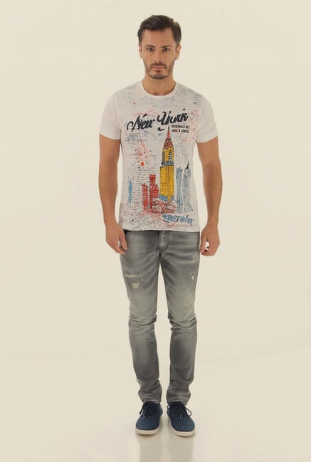 Jack & Jones White Printed Crew Neck T-Shirt Jack & Jones White Printed Crew Neck T-Shirt