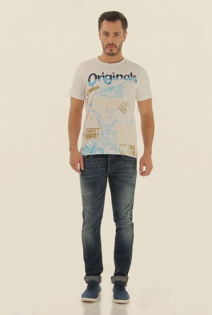 Jack & Jones White Printed Cotton T-Shirt Jack & Jones White Printed Cotton T-Shirt