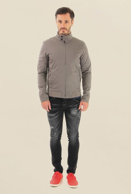 Jack & Jones Grey Melange Leather Casual Jacket Jack & Jones Grey Melange Leather Casual Jacket