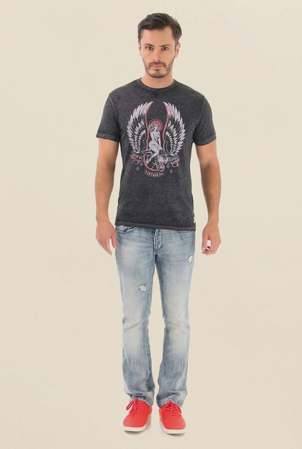 Jack & Jones Dark Grey Printed T-Shirt Jack & Jones Dark Grey Printed T-Shirt