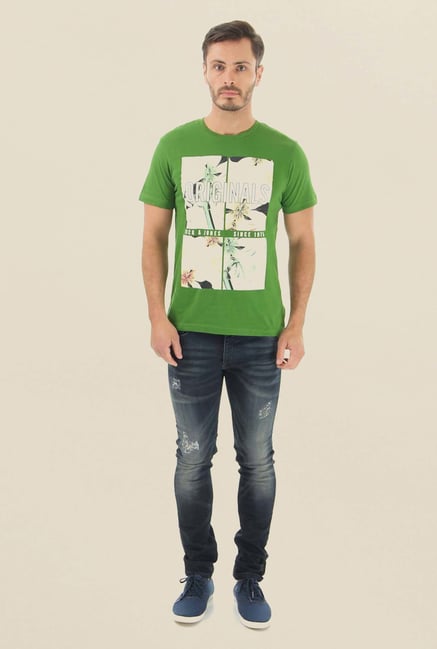 Jack & Jones Green Printed Crew Neck T-Shirt Jack & Jones Green Printed Crew Neck T-Shirt