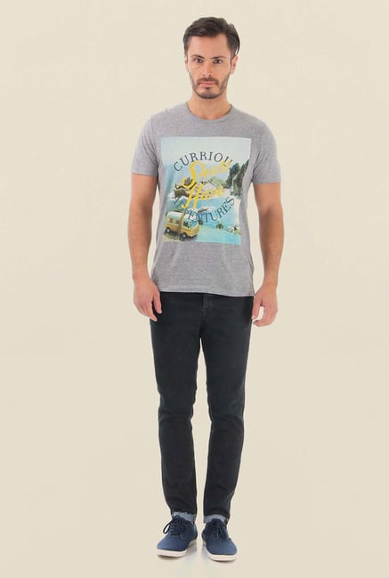 Jack & Jones Light Grey Printed Cotton T-Shirt Jack & Jones Light Grey Printed Cotton T-Shirt