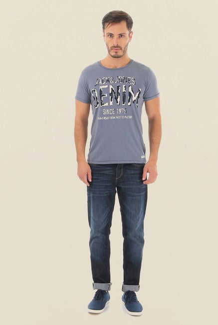 Jack & Jones Light Grey Printed Crew Neck T-Shirt Jack & Jones Light Grey Printed Crew Neck T-Shirt