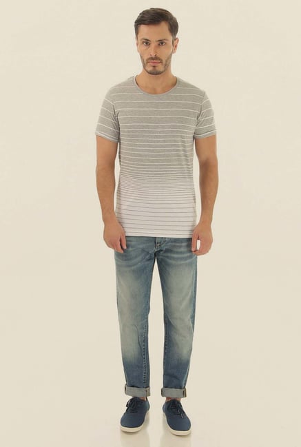 Jack & Jones Grey Striped Crew Neck T-Shirt Jack & Jones Grey Striped Crew Neck T-Shirt