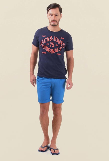Jack & Jones Navy Printed Cotton T-Shirt Jack & Jones Navy Printed Cotton T-Shirt