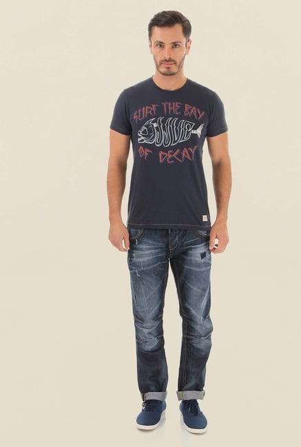 Jack & Jones Navy Printed Crew Neck T-Shirt Jack & Jones Navy Printed Crew Neck T-Shirt