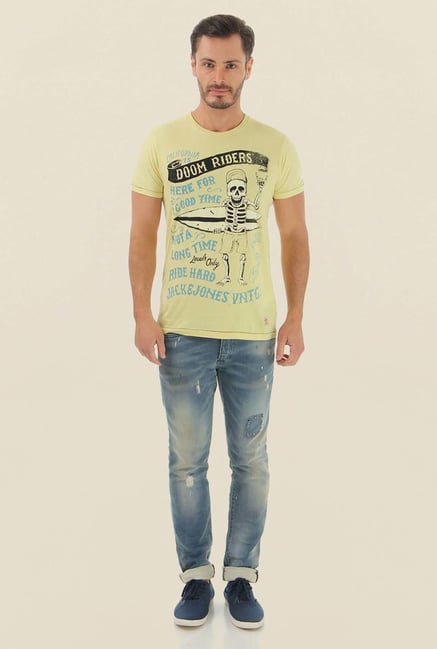 Jack & Jones Yellow Printed Crew Neck T-Shirt Jack & Jones Yellow Printed Crew Neck T-Shirt