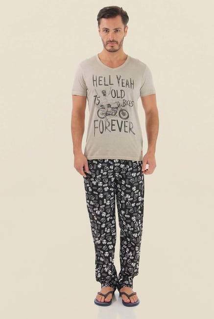 Jack & Jones Beige Printed Crew Neck T-Shirt Jack & Jones Beige Printed Crew Neck T-Shirt