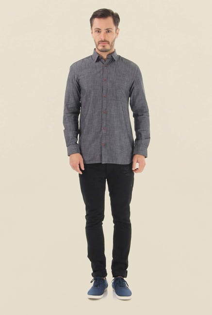 Jack & Jones Dark Grey Printed Casual Shirt Jack & Jones Dark Grey Printed Casual Shirt