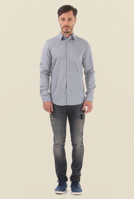 Jack & Jones Grey Self Printed Casual Shirt Jack & Jones Grey Self Printed Casual Shirt