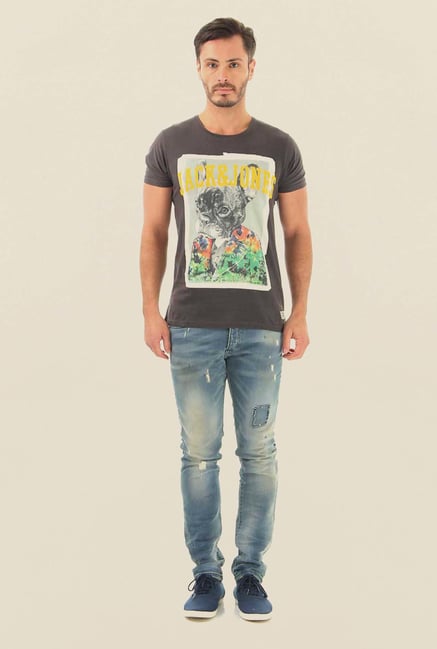 Jack & Jones Blue Low Rise Distressed Jeans Jack & Jones Blue Low Rise Distressed Jeans