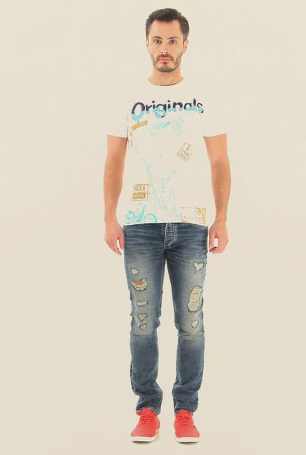 Jack & Jones Blue Ripped Mid Rise Jeans Jack & Jones Blue Ripped Mid Rise Jeans