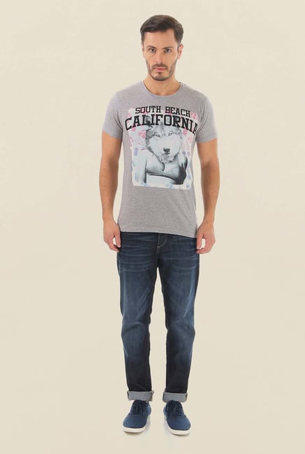 Jack & Jones Light Grey Printed Crew Neck T-Shirt Jack & Jones Light Grey Printed Crew Neck T-Shirt