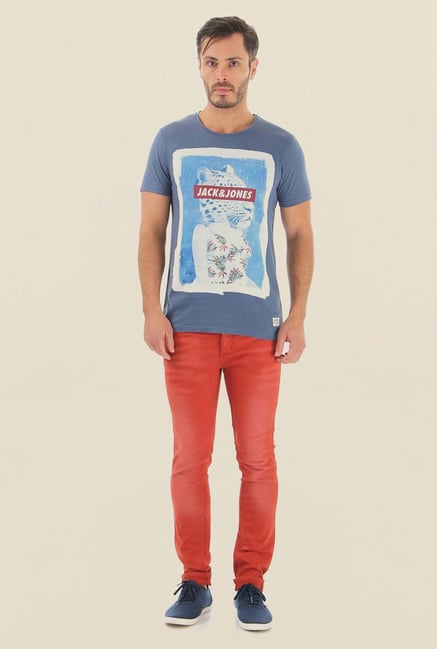 Jack & Jones Blue Printed Slim Fit T-Shirt Jack & Jones Blue Printed Slim Fit T-Shirt