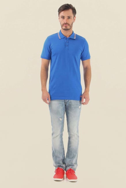 Jack & Jones Blue Solid Polo T-Shirt Jack & Jones Blue Solid Polo T-Shirt