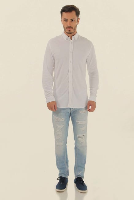 Jack & Jones White Solid Casual Shirt Jack & Jones White Solid Casual Shirt