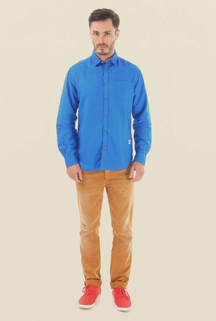 Jack & Jones Blue Solid Casual Shirt Jack & Jones Blue Solid Casual Shirt