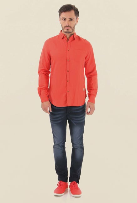 Jack & Jones Orange Solid Casual Shirt Jack & Jones Orange Solid Casual Shirt