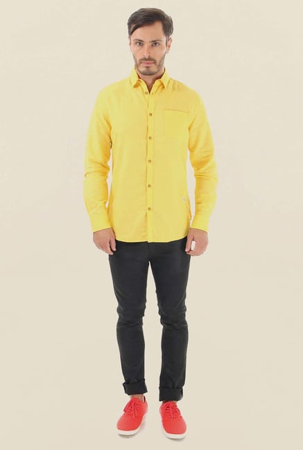Jack & Jones Yellow Solid Casual Shirt Jack & Jones Yellow Solid Casual Shirt