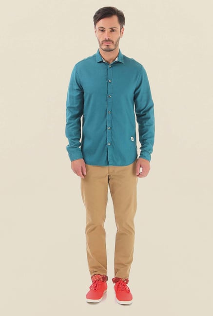 Jack & Jones Teal Solid Casual Shirt Jack & Jones Teal Solid Casual Shirt