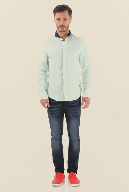 Jack & Jones Mint Green Solid Casual Shirt Jack & Jones Mint Green Solid Casual Shirt