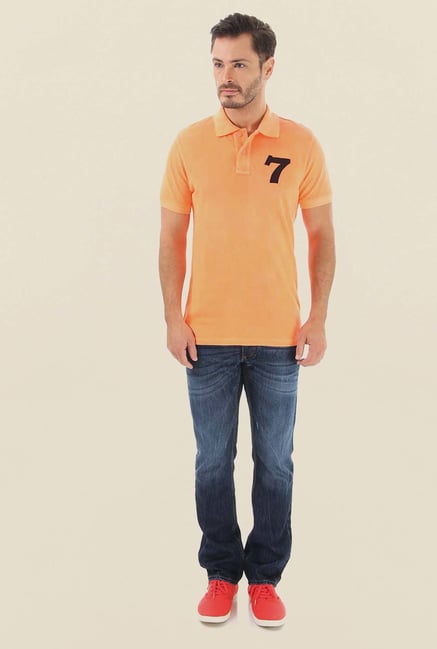 Jack & Jones Orange Solid Polo T-Shirt Jack & Jones Orange Solid Polo T-Shirt