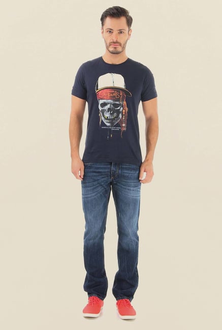 Jack & Jones Navy Printed Crew Neck T-Shirt Jack & Jones Navy Printed Crew Neck T-Shirt