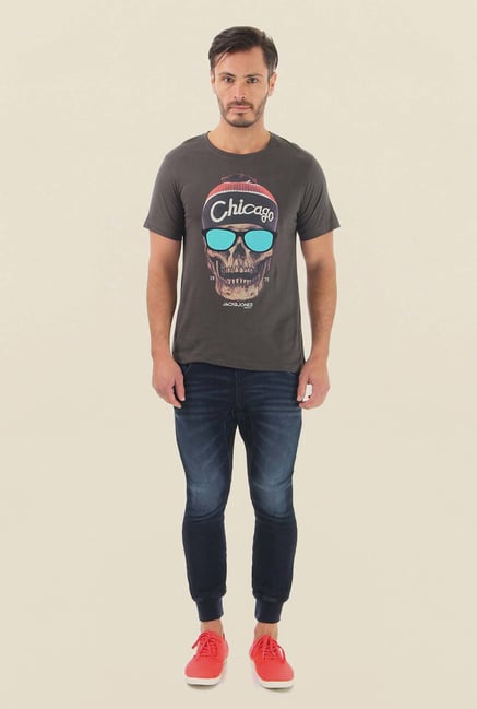 Jack & Jones Brown Printed Half Sleeves T-Shirt Jack & Jones Brown Printed Half Sleeves T-Shirt