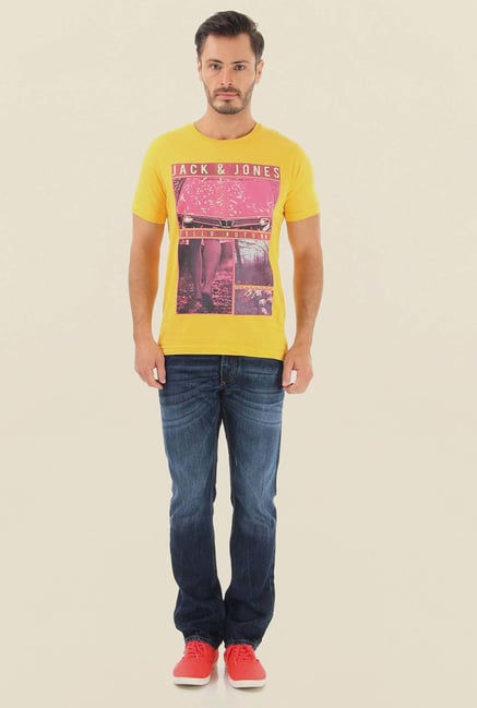 Jack & Jones Yellow Printed Crew Neck T-Shirt Jack & Jones Yellow Printed Crew Neck T-Shirt