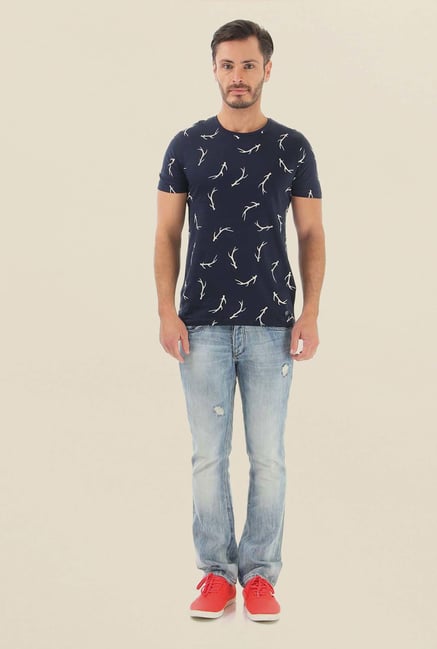 Jack & Jones Navy Printed Crew Neck T-Shirt Jack & Jones Navy Printed Crew Neck T-Shirt