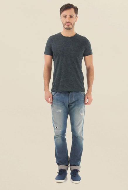 Jack & Jones Grey Printed Crew Neck T-Shirt Jack & Jones Grey Printed Crew Neck T-Shirt